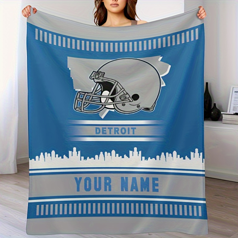 

Customizable Detroit Football Throw Blanket - Personalized Name, Cozy Fleece, Sofa, Bed, Couch - Ideal Fans - Multiple Sizes - Polyester, Square, Knit Fabric, No Power Needed, Cover Material