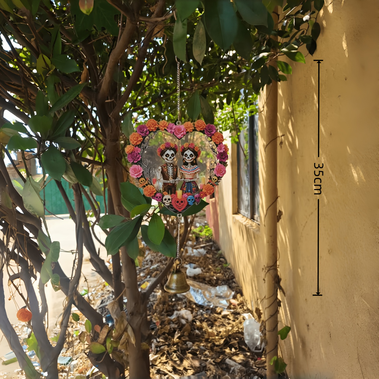 TEMU 2d Flat Marigold Couple Acrylic Wind Chime Decorative Pendant, Couple Candle Decoration, Vintage Distressed Metal Bell, Soothing Wind Sound,