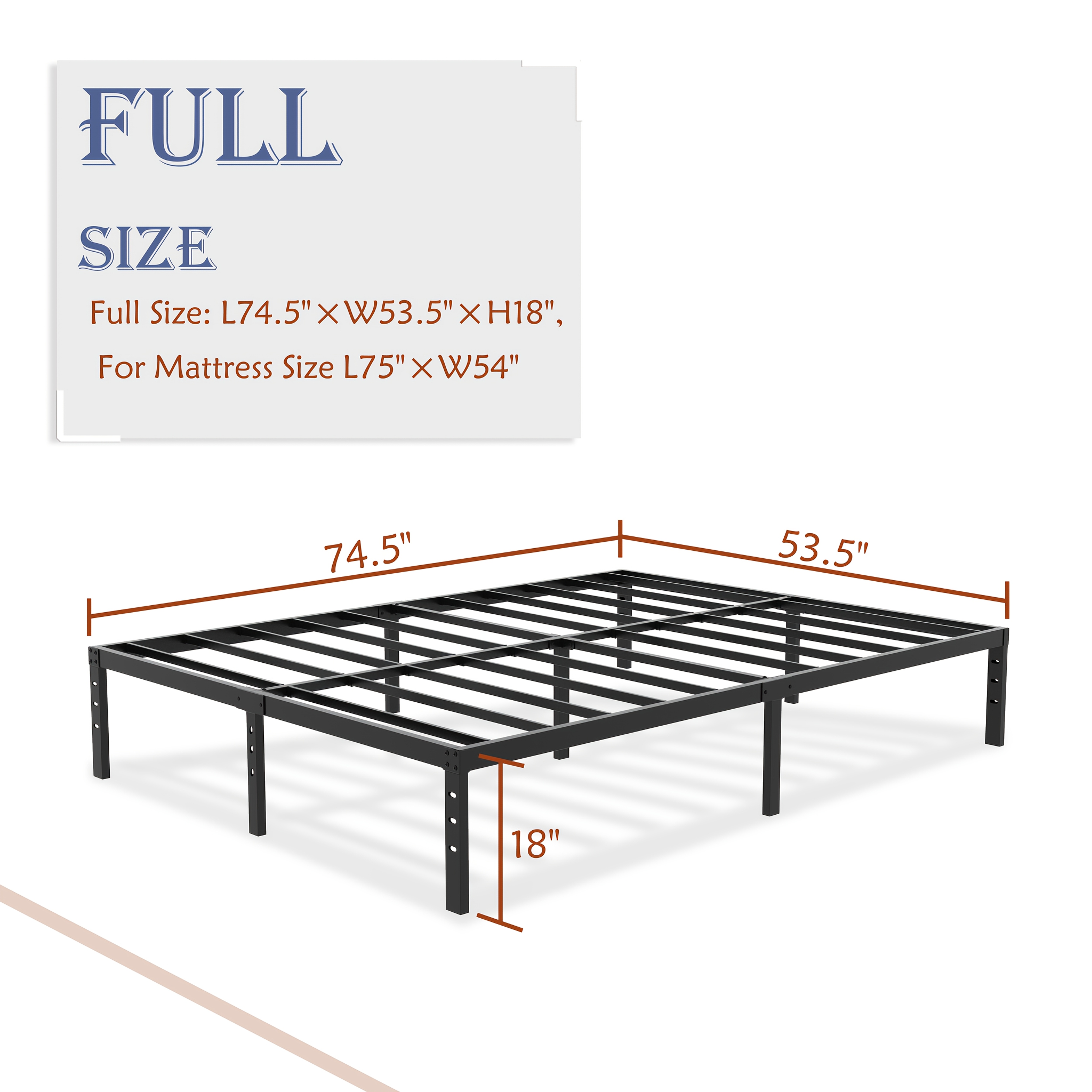 TEMU Bed Frame -18in Platform Bed Frame Metal Mattress Foundation, Spring Needed, Storage Space Under Frame, Easy Assembly, Black