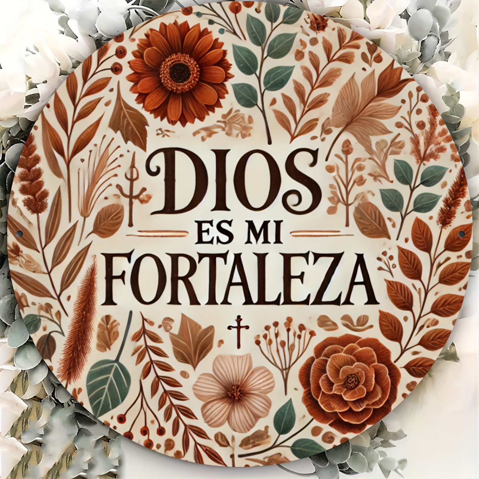 

Vintage Spanish Scripture Botanical Design Metal Tin Sign, 8x8 Inch Round Wall Art For Home, Bar, Cafe, Garage - Iron With Pre-drilled Holes, Wall Decor|round Metal Sign| Metal Sign