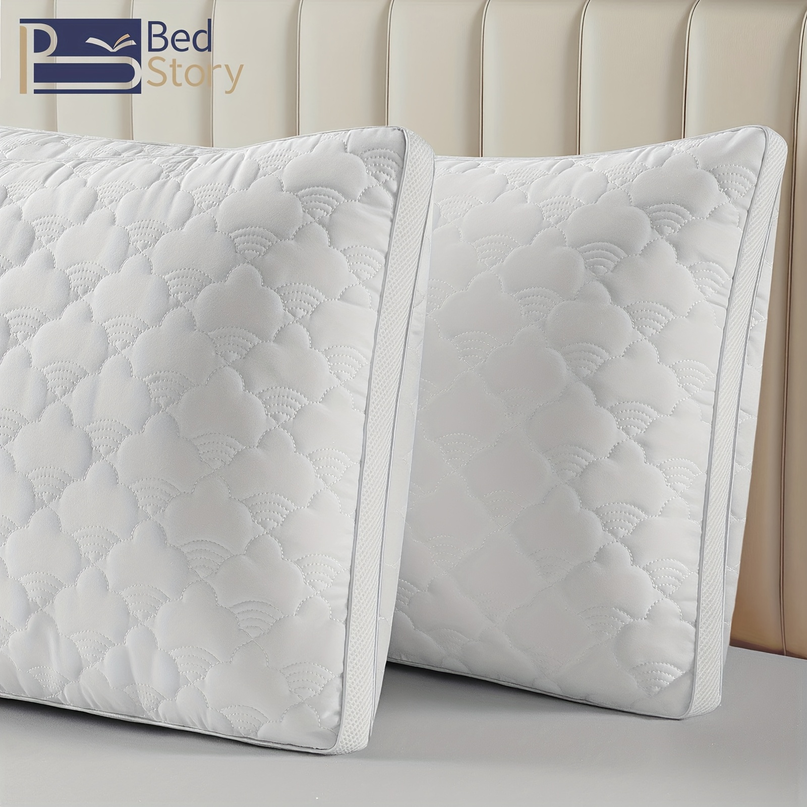 TEMU Bedstory 2pcs Quilted Polyester Pillows, 80x80cm Or 40x80cm, Fluffy & Soft Pillows, Hotel-quality Bed Pillows, Ergonomic Microfiber Pillows,