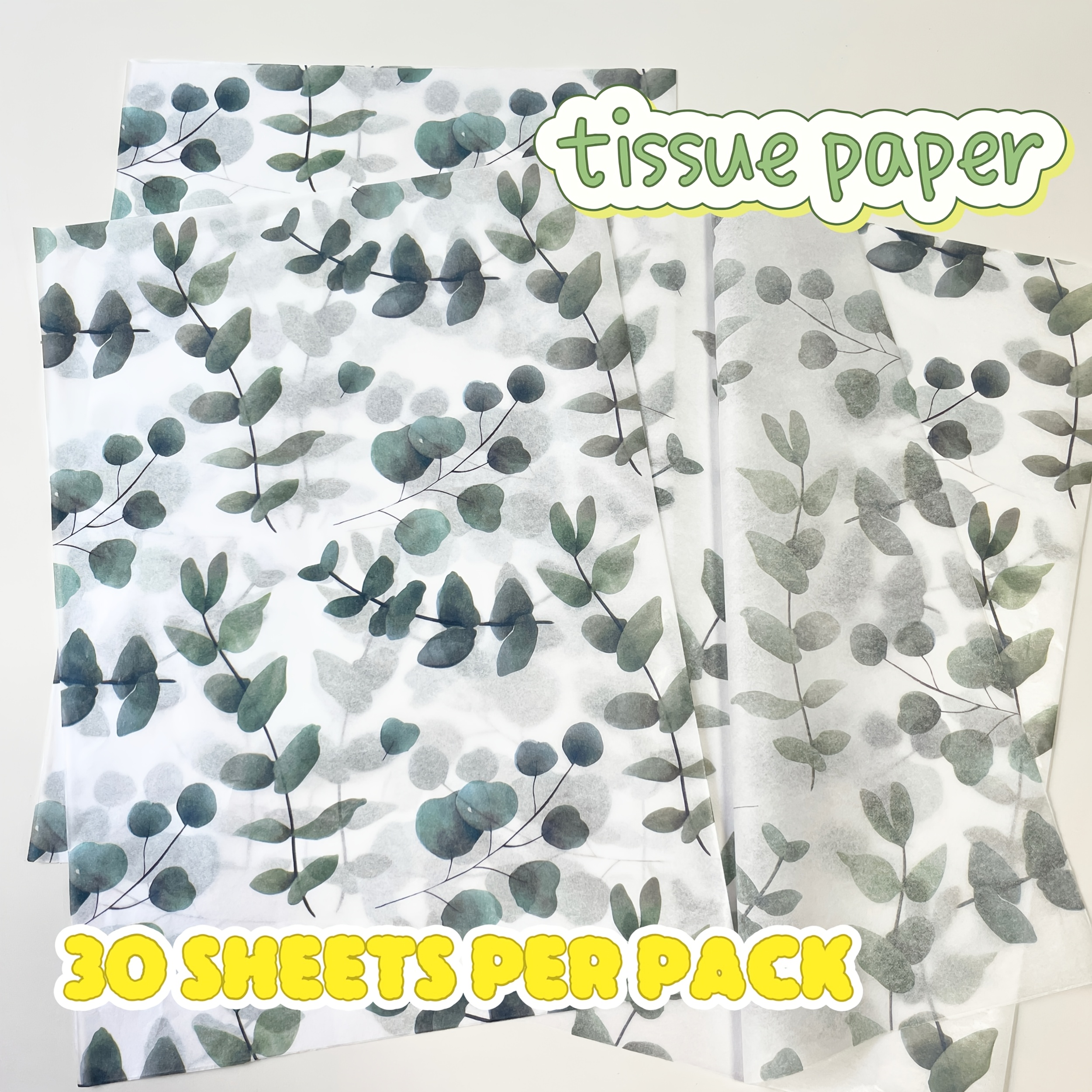 E-shop 30 Stück Eukalyptusblatt-Grün Sydney Geschenkpapier 14*20 Zoll, Künstlerisches Bastelpapier für Party Geburtstag Hochzeitsdekorationen,