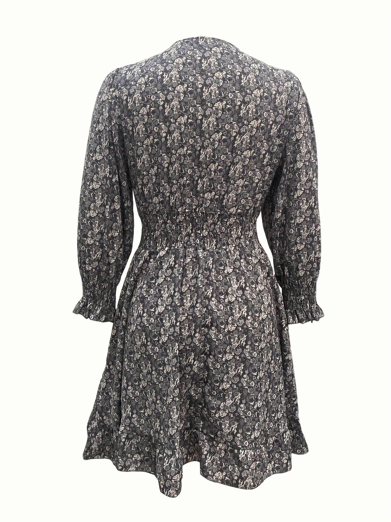 shirred waist v neck dress floral print elegant 3 4 sleeve dress for   womens clothing details 1