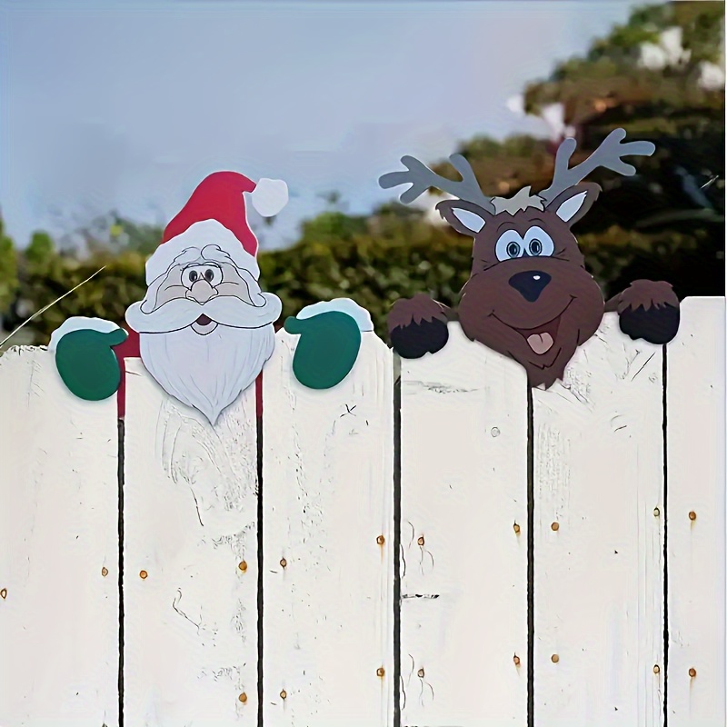 TEMU Christmas Santa Elk Fence Peek 2pcs Set