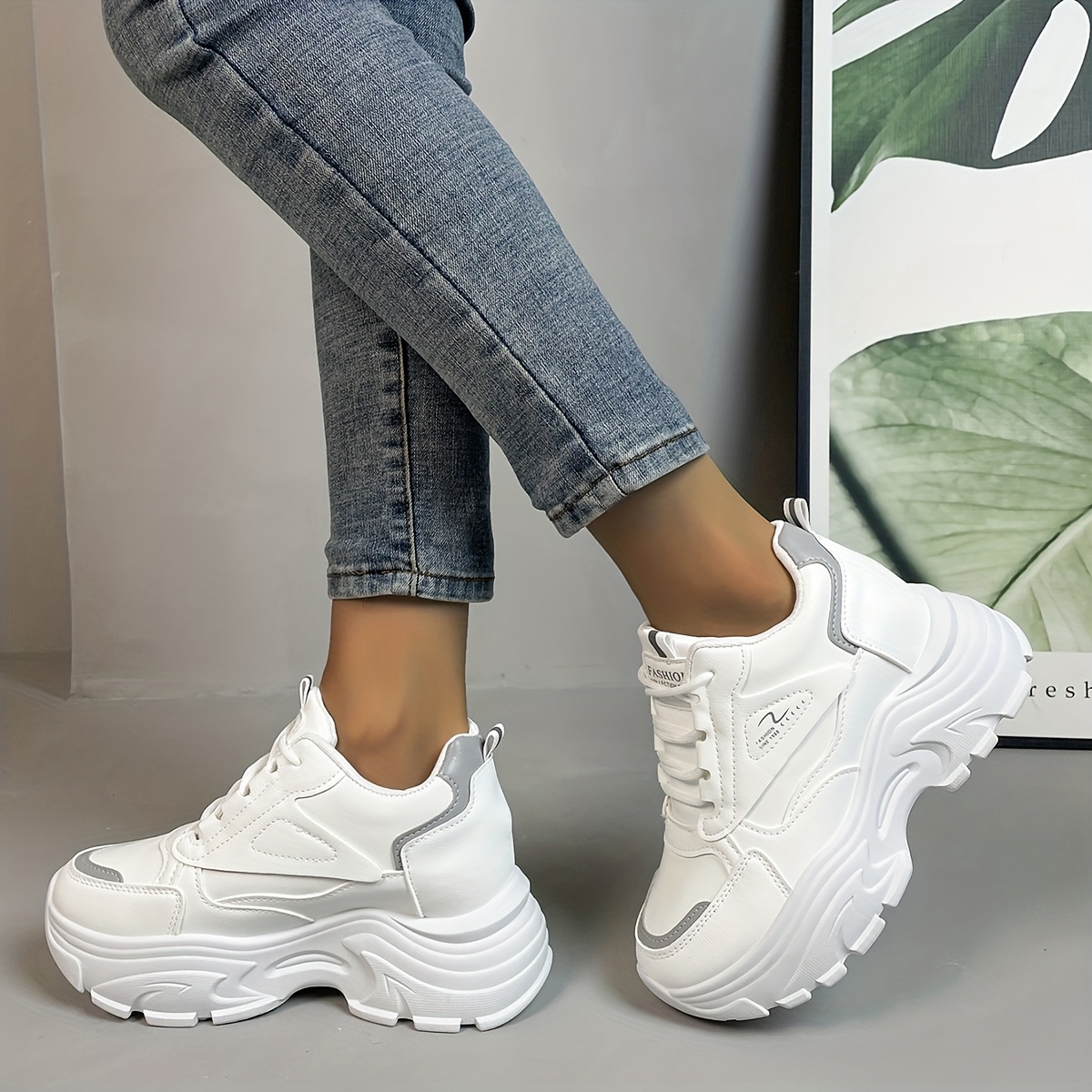 chic womens platform sneakers casual lace up height boosting sneakers with   cover upper pu sole details 6