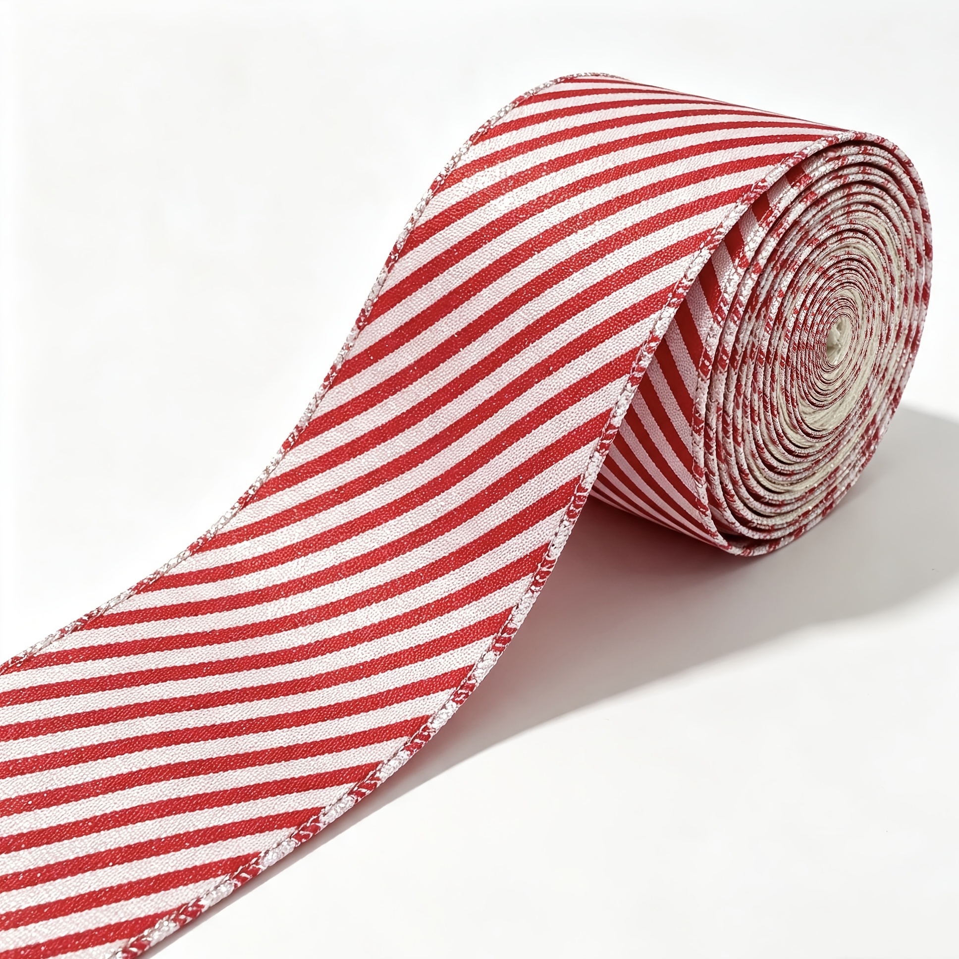 TEMU Striped Classic Pattern Red And White Satin Ribbon, Edge Fixed - Bow Winter Ribbon - Suitable For Weddings, New Year, Valentine's Day Sewing,