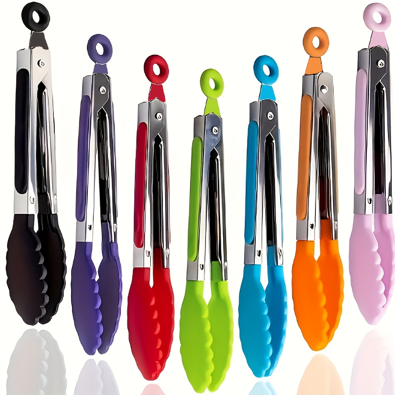 3pcs   red color   and random colors kitchen tongs set 8 inch made of stainless steel with silicone handles and nylon heads non   suitable for grills air fryers non stick pans salads   tools