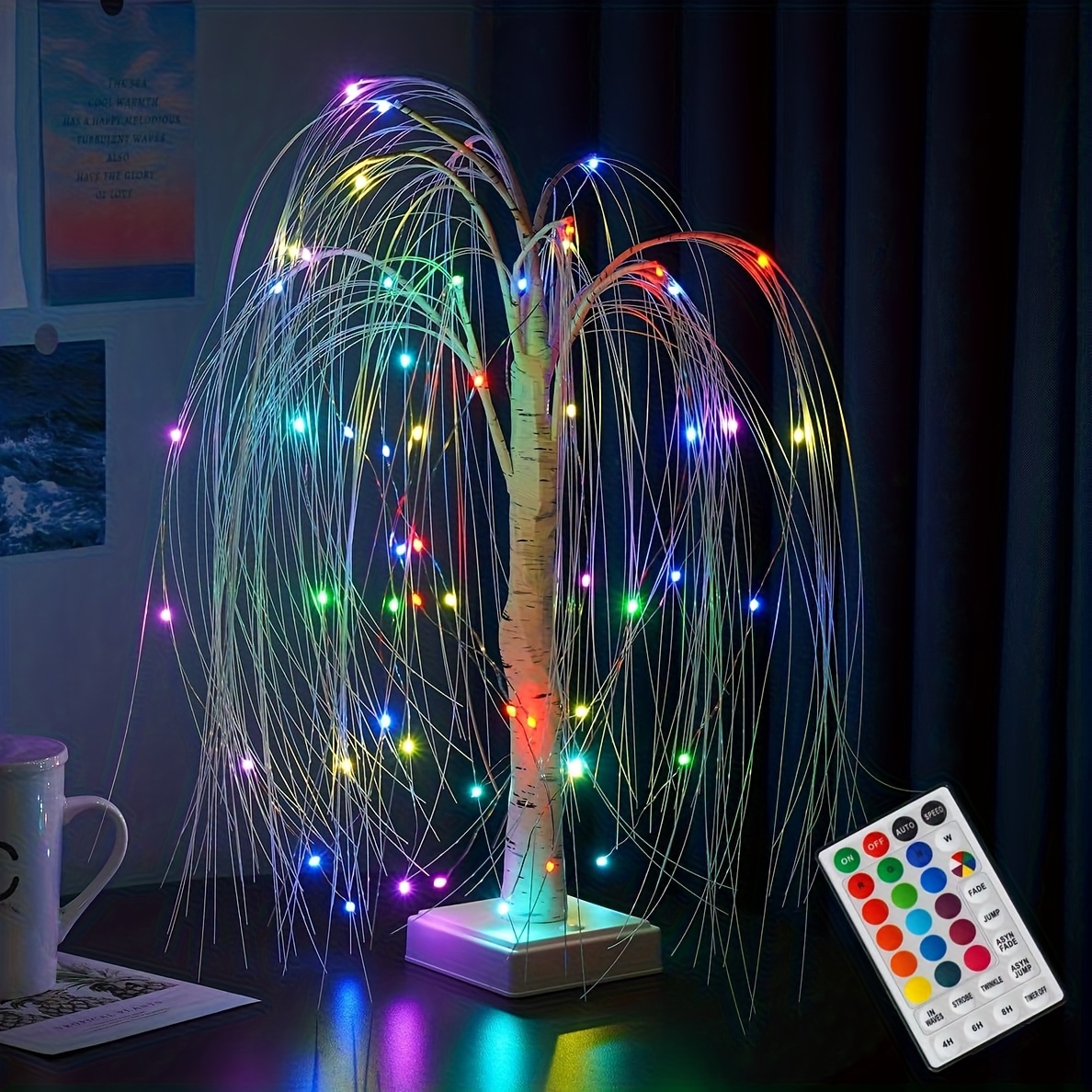 TEMU 1 Rainbow Willow Vine Lamp, Rgb Color Changing Led | Bedroom, Aesthetic Branch Light, Wedding, Christmas Decoration | Usb/battery Powered