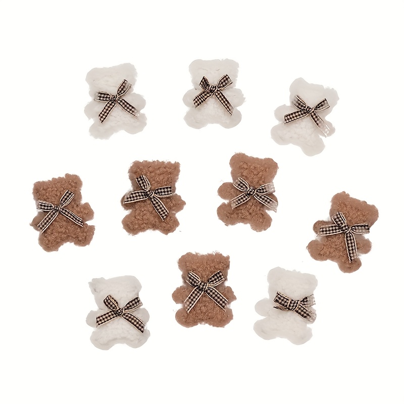 E-shop 10 Stück 4,8x5,5 cm -Weiße Schleifenbär-Stoffaufnäher für Kleidung, & Haaraccessoires DIY