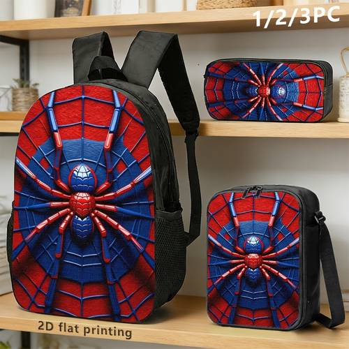 1pc 2pcs 3pcs themed backpack shoulder bag pencil case with blue spider design ideal for young adults in daily commutes travel or casual stylish functional