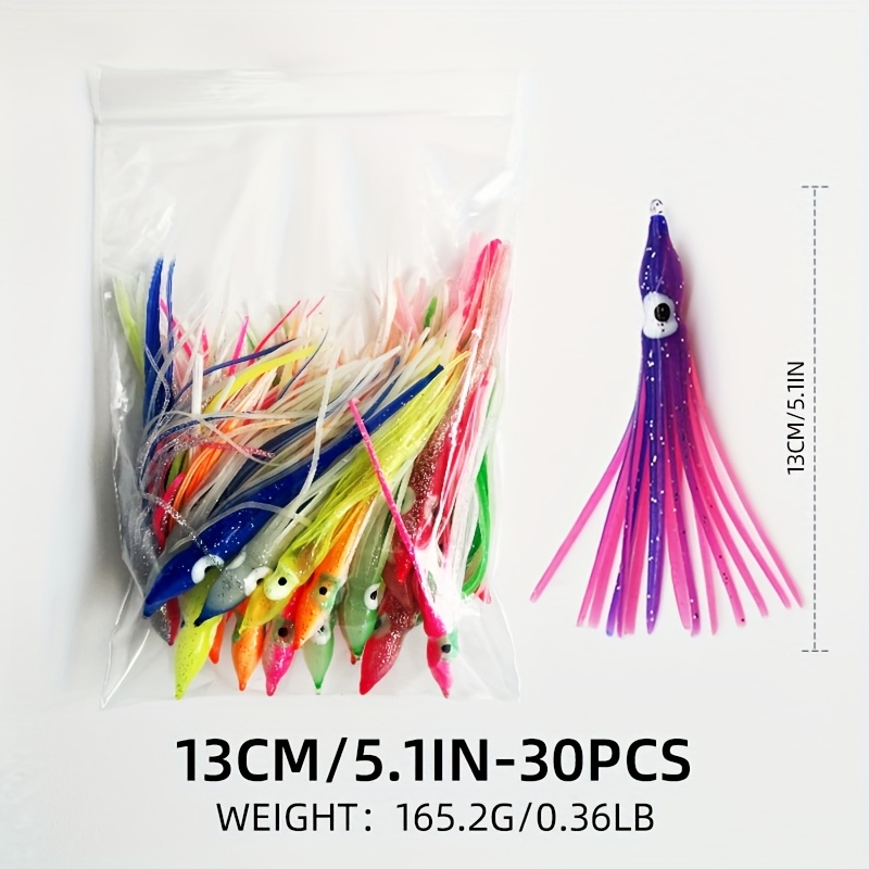 E-shop 30 Stück/Beutel Gemischte Farben Tintenfisch-Rock Köder Leuchtende Oktopus-Röcke Angelköder für Salzwasserangeln, Bass und Forelle