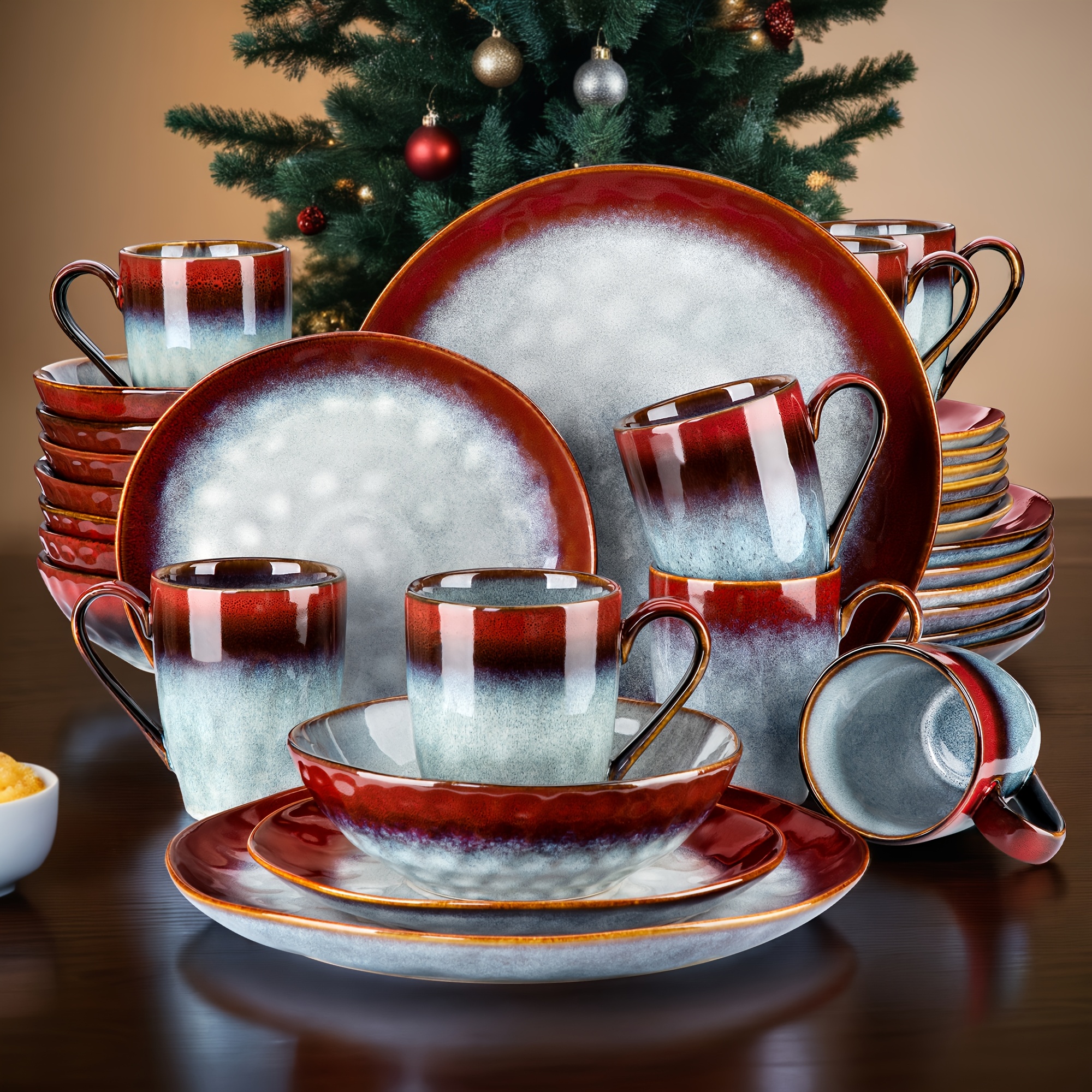 TEMU 16pcs Porcelain Dinner Set For 4, Plates And Bowls Set, Porcelain Tableware Set Dishes Set Combination Service, Dinner Plates, Dessert Plates,
