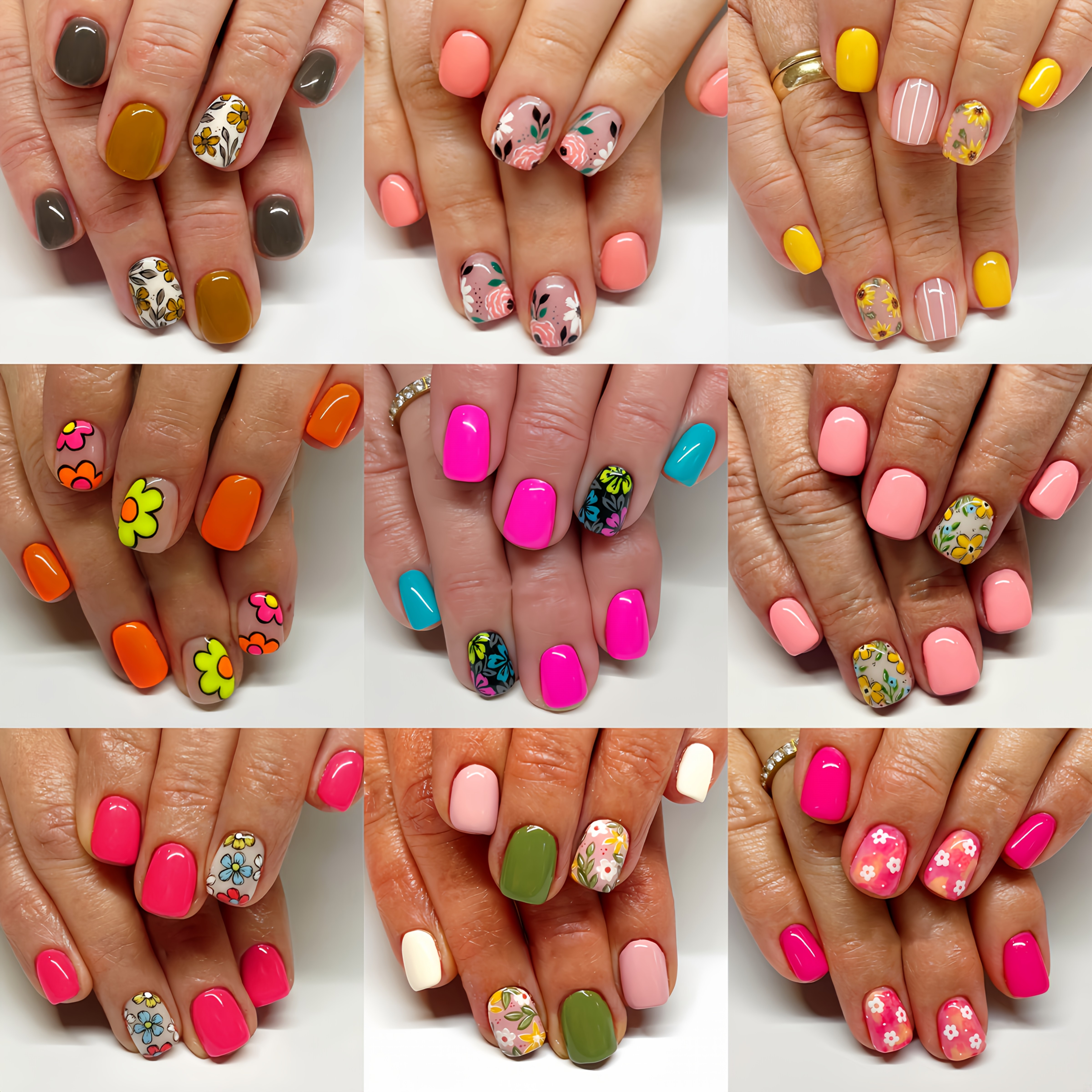 

Set de 216 Ongles Press-On Floral de Printemps - Courts Ovales, avec Couleurs Mélangées & Végétaux - Kit d'Ongles Réutilisables pour des DIY Faciles