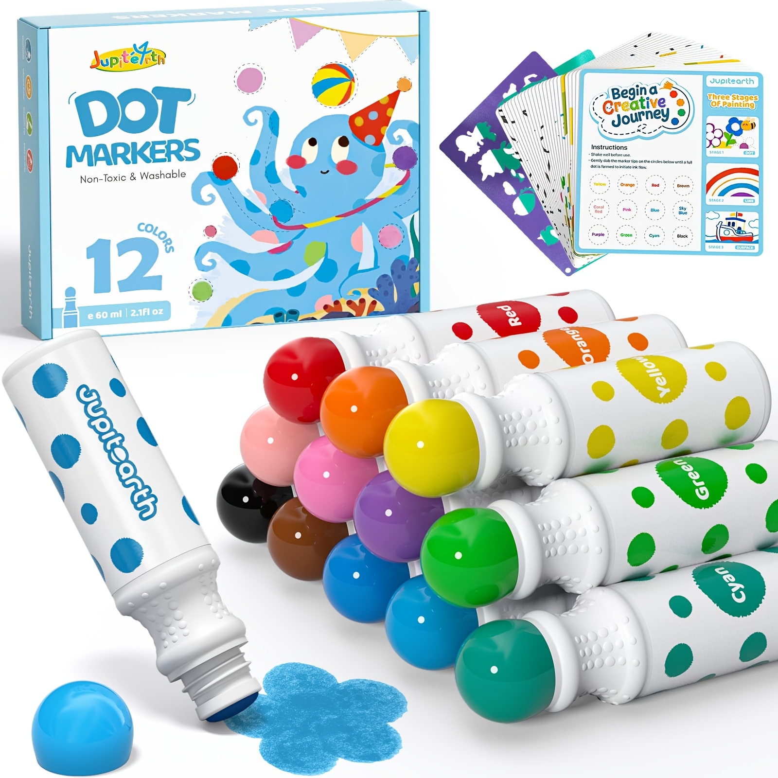 TEMU Dot Markers, Washable Bingo Daubers With Pdf & Printed Activity Papers 2 Stencils, Markers For Arts And Crafts