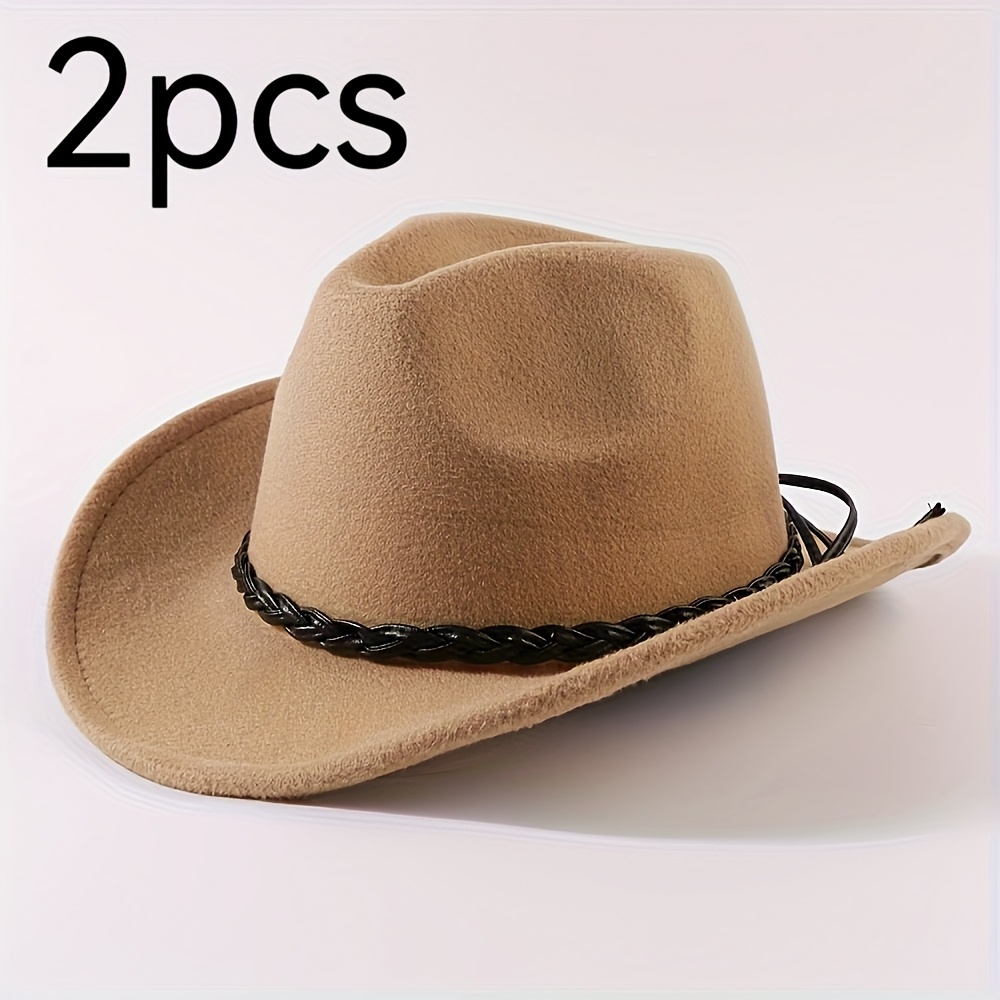 TEMU 2 Adjustable Cowboy Hats With Cross- Belts, Suitable For Outdoor Activities And Travel, Western Style, Simple, Fashionable, Exquisite And