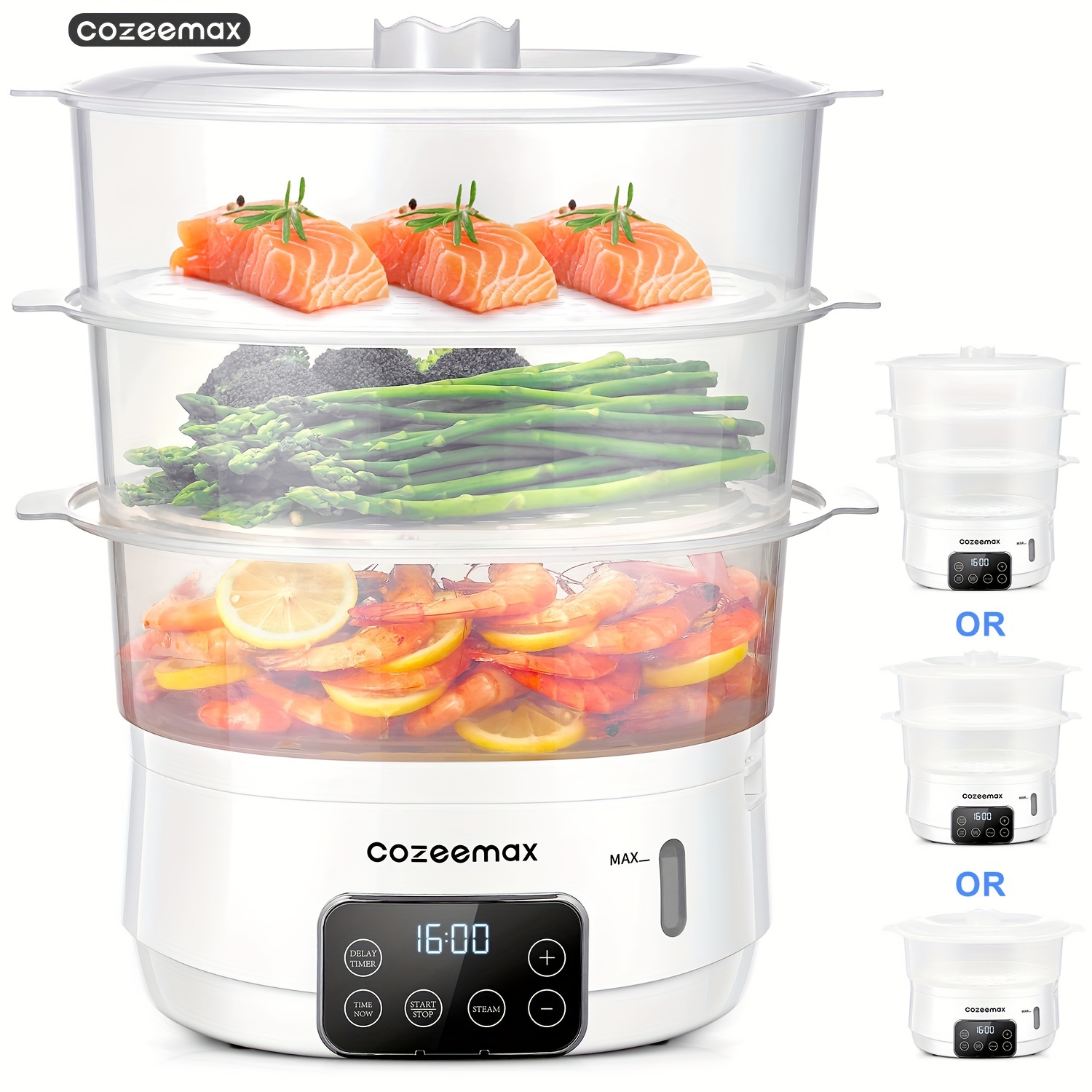 

Cozeemax 13.7qt For Cooking, Vegetable Steamer With 3 Tiers Bpa-free Baskets, Digital Steamer With Appointment, 800w Fast Cooking, Ideal For Veggies Seafood Rice, Kitchen Gadgets Gifts For Mom Or Dad