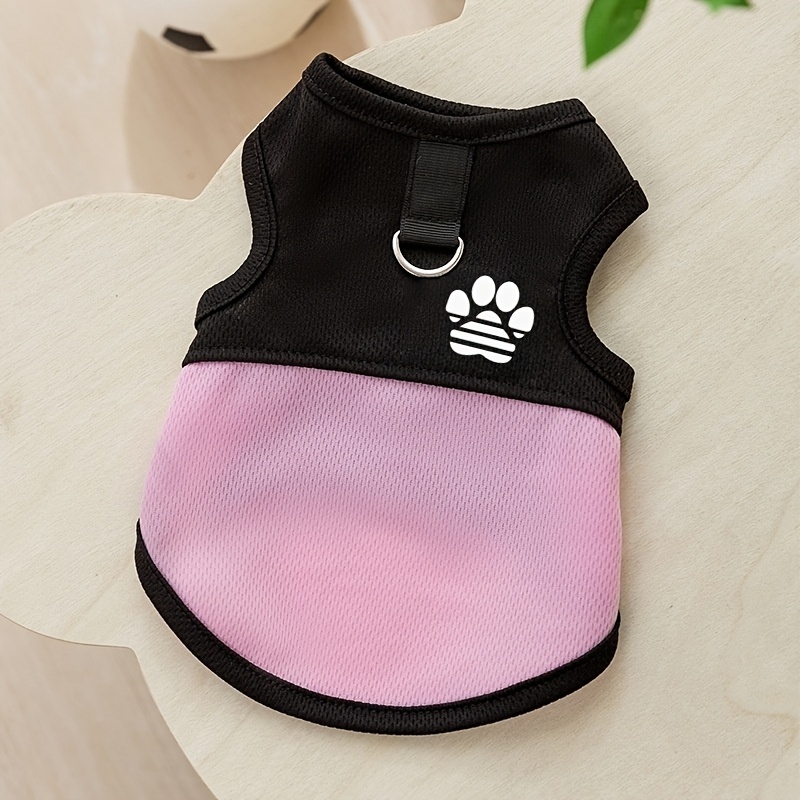 TEMU Canotta Senza Maniche per Cani con Stampa , Attacco Guinzaglio a D-Ring, Pannelli in Mesh Traspirante e Cinturini Color-Block - 100% Poliestere,