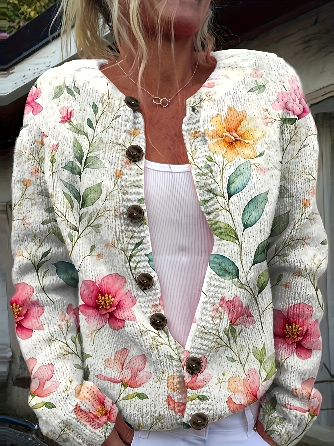TRAFZA Spring New Cardigan For Women Knitted Button O-Neck