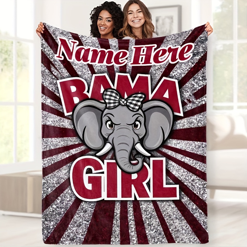 

1pc Customizable " Girl" Elephant Flannel Throw Blanket - Soft, Cozy, - Ideal For Bed, Sofa, Outdoor Camping, Home Decor, Office, Car - Perfect Birthday Or Holiday Gift, Cute Blanket