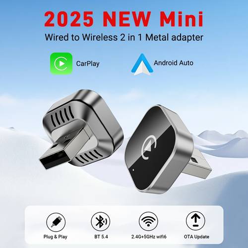 2026 in 1 and auto mini adapter carplay converter fast automatic connection no delay compact smart box wired to wireless fashionable and portable suitable for iphone and with usb usb c ports