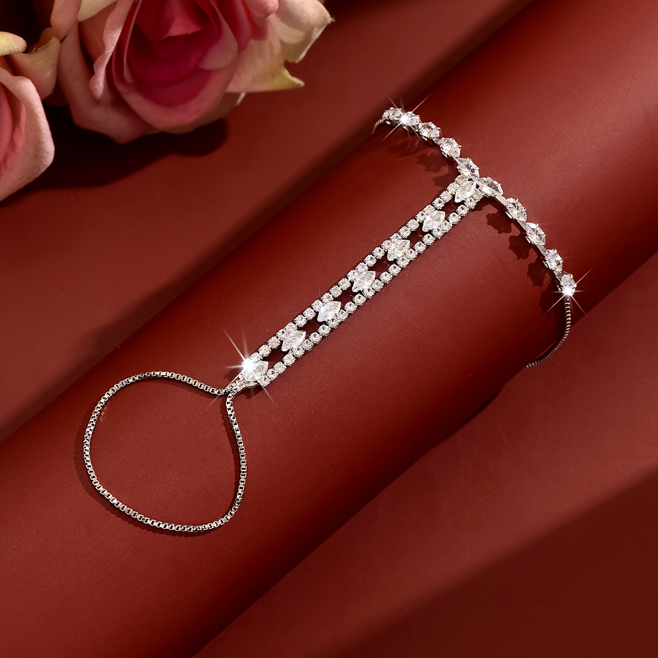 Women's Double-Layer Rhinestone Mitten Cuff Back Chains