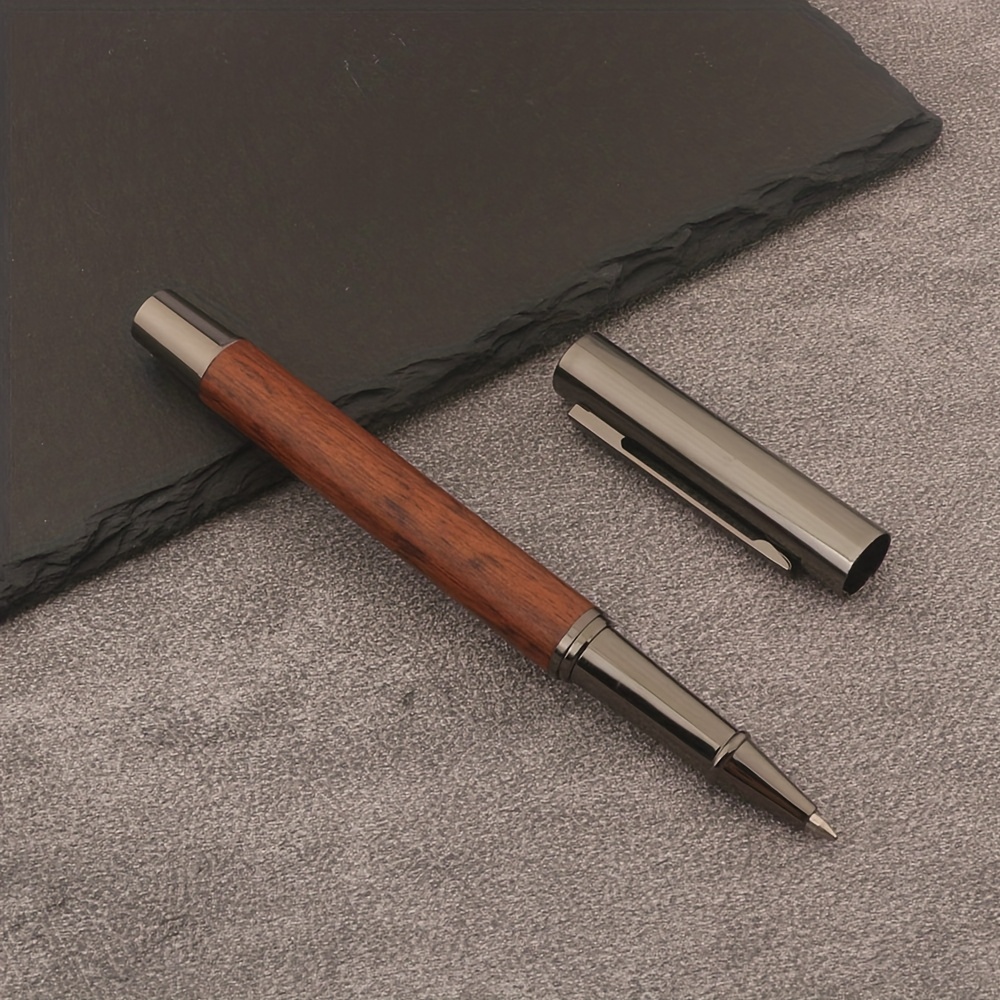 Image of 1pc Wooden Ballpoint Pen, Wood Signature Pen, With Black Metal Accessories, Writing Supplies
