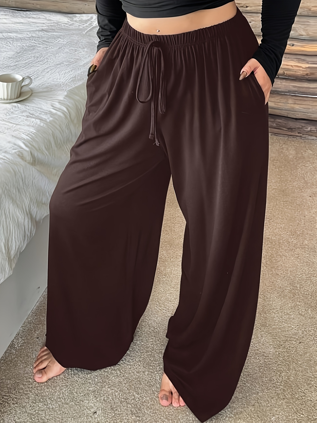 plus size plus size plus size womens elastic waist drawstring straight lounge pants solid   pants   wear