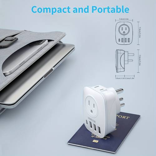 us to india plug adapter type adapter with 1 usb c 3 usb ports and 2 6 in 1 india power adapter for usa to india bangladesh maldives pakistan nepal