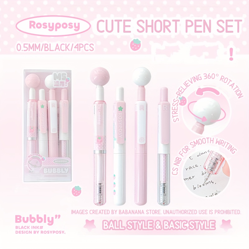 TEMU 4pcs, Cute Short Cs-nib Rotating Ball Stress-relief Ballpoint Pen Set, Candy , Compatible With M5/b5 Size Notebooks, Office Stress-relief