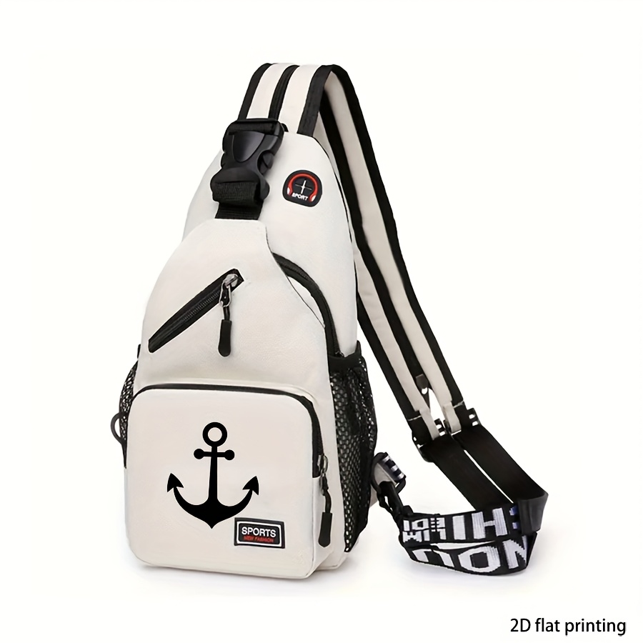E-shop Crossbody Bag mit nautischem Ankerdesign – Geräumig, verstellbarer Riemen, leicht & faltbar, lässiger Look für Reisen, Arbeit und