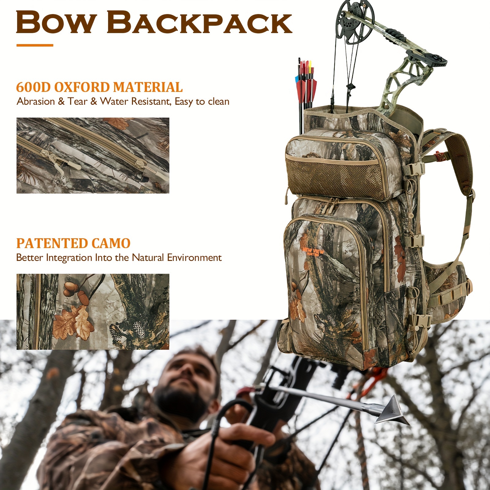 Camo Bow Hunting Backpack for Men and Women Hunting Back Pack with Bow Holder Elk and Deer Hunting Bag