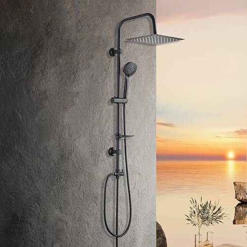37 inch shower riser rail combination 8 inch pressurized large shower multi functional hand held shower with shelf soap rack all copper diverter 360 movable shower bracket black and silvery bathroom additions shower set christmas