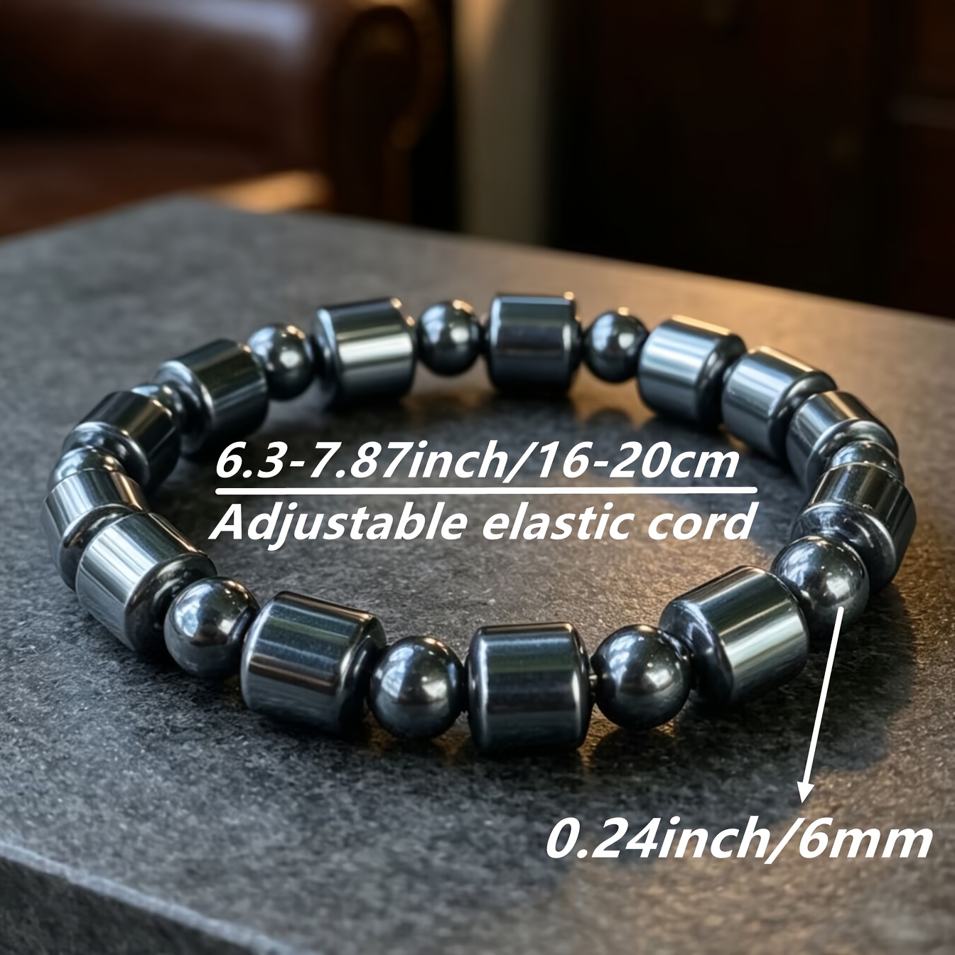 TEMU Bracelet de perles en paillasson de naturelle avec hématite, bracelet vintage noir en pour homme et femme, protection mutuelle, fer, bijou de
