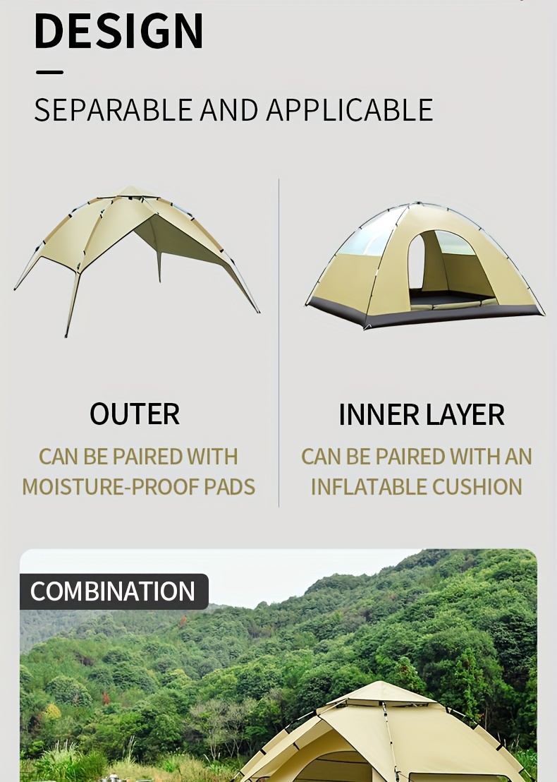3〜4人用の自動テント、クイックオープン、ダブルレイヤー、厚手、防水日焼け止めテント、レジャーキャンプ、ビーチ、公園で使用