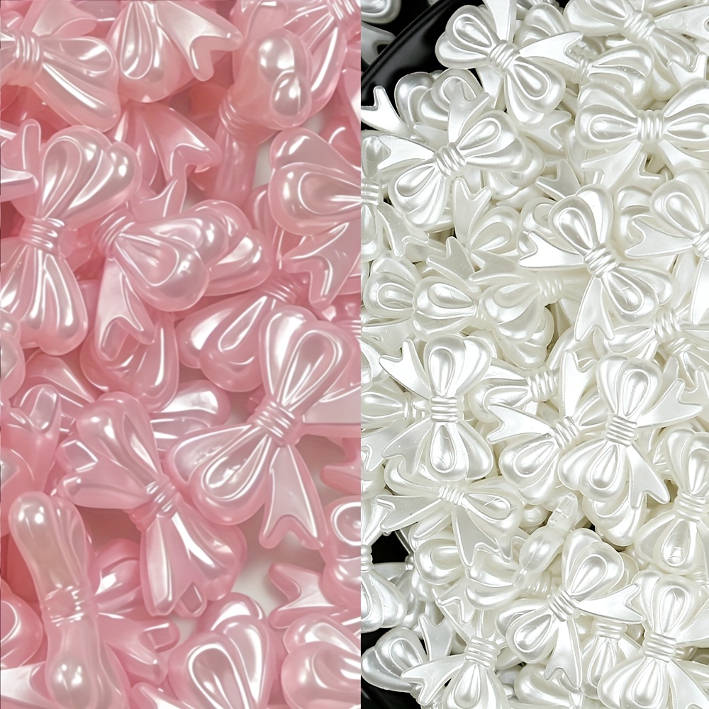 Image of Set Of 88pcs Of 19mm Cute Bowknot Style Acrylic Beads, Perfect For Projects Like Bracelets, Necklaces, Phone Chains, And Other Jewelry Additions. Decorative Beads Pink, White, And Of