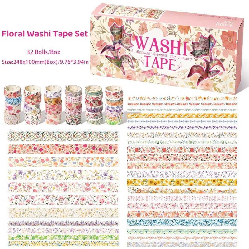 TEMU Lot de 32 rouleaux de washi tape floral, ruban décoratif frais à petites fleurs multi-tailles pour journal, boîte cadeau, matériau de base pour