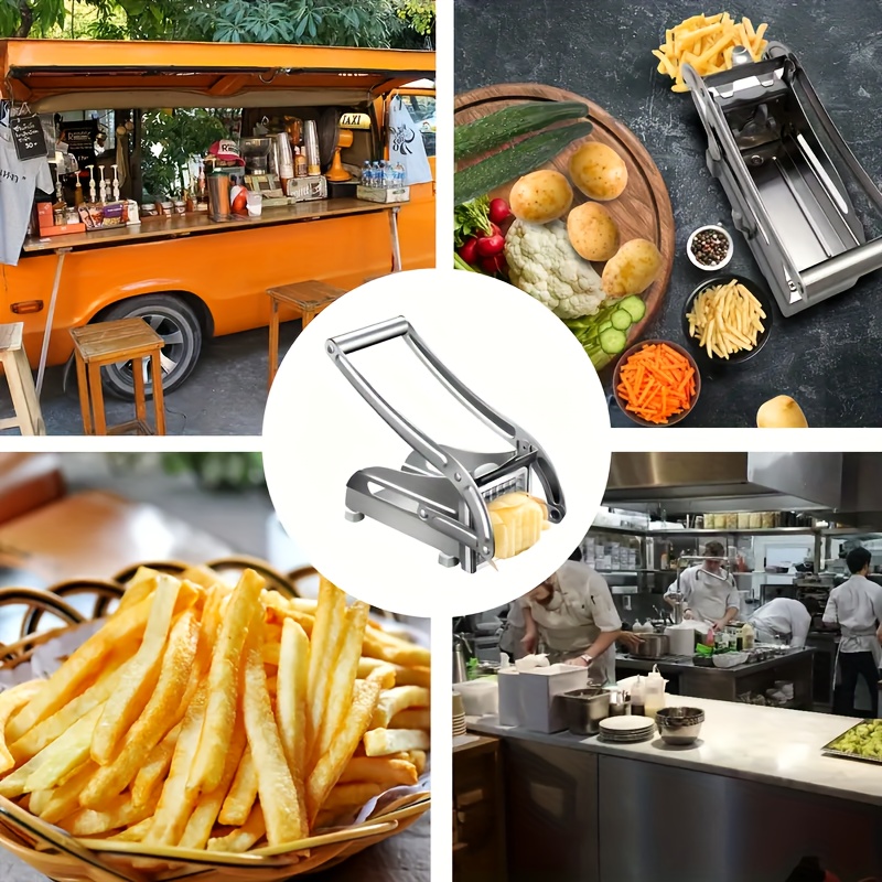 1pieza cortadora de patatas fritas de acero inoxidable - cortadora de verduras manual con cuchillas intercambiables para patatas, zanahorias y más - gadget de cocina para patatas fritas perfectamente arrugadas, cortadora y picadora de verduras 5