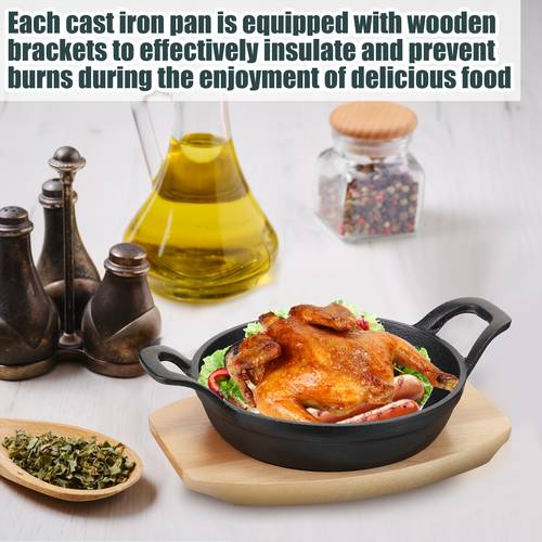 4 sets mini cast small cast iron plates with wooden base small plate pot for baking cooking 3 9 inch