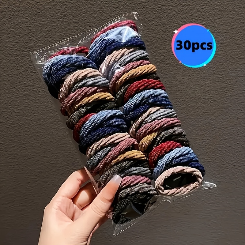 TEMU 30pcs Of Easy Hair Ties, Elastic Rubber Bands For Women, Durable High Ponytail Hair Additions