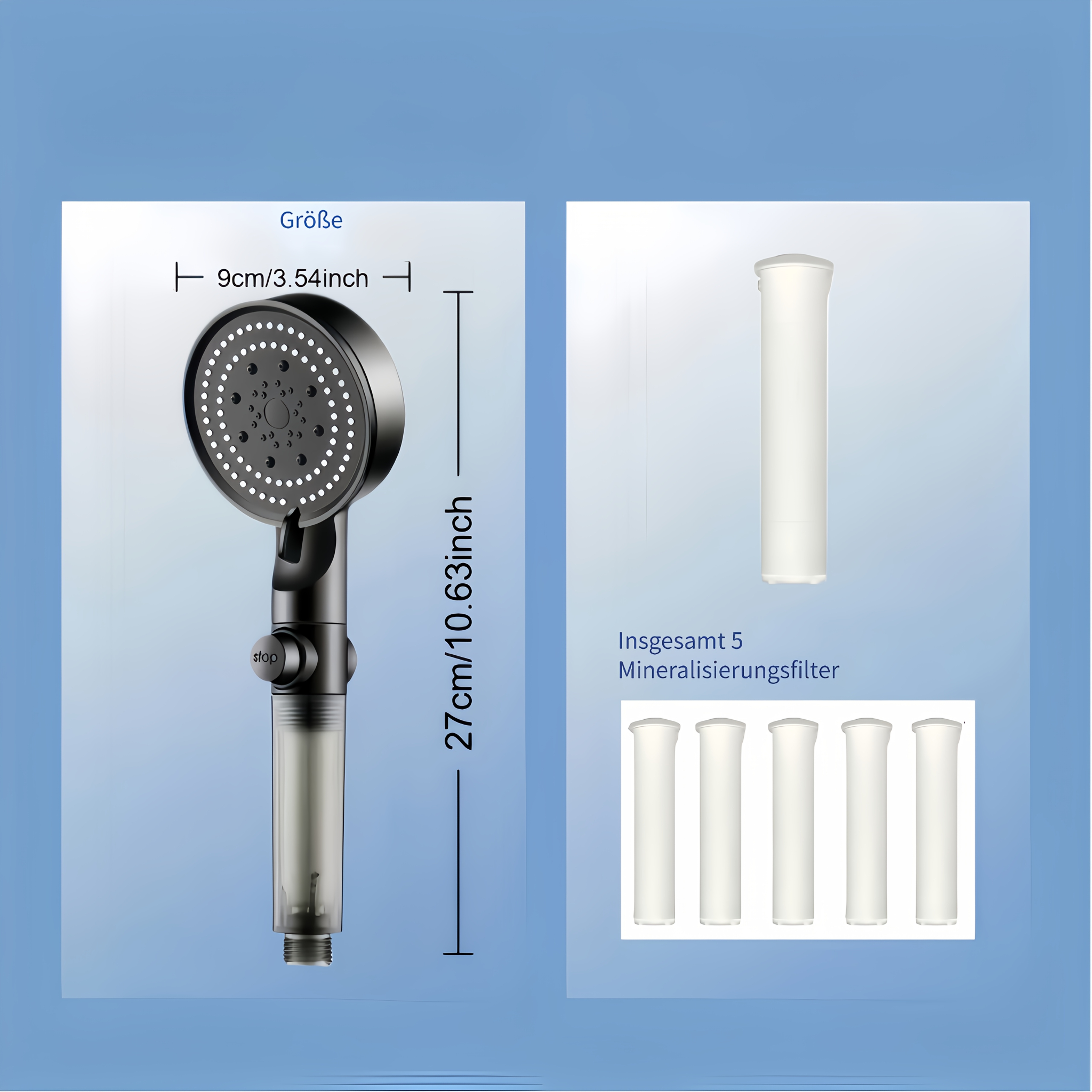 Rainco Gorege 5 Replacement Included! 5-stage High Pressure Handheld Shower Head, 5-mode Water Massage Spray For Hard Water, Skin Care (black) For Shower Use For Shower Use