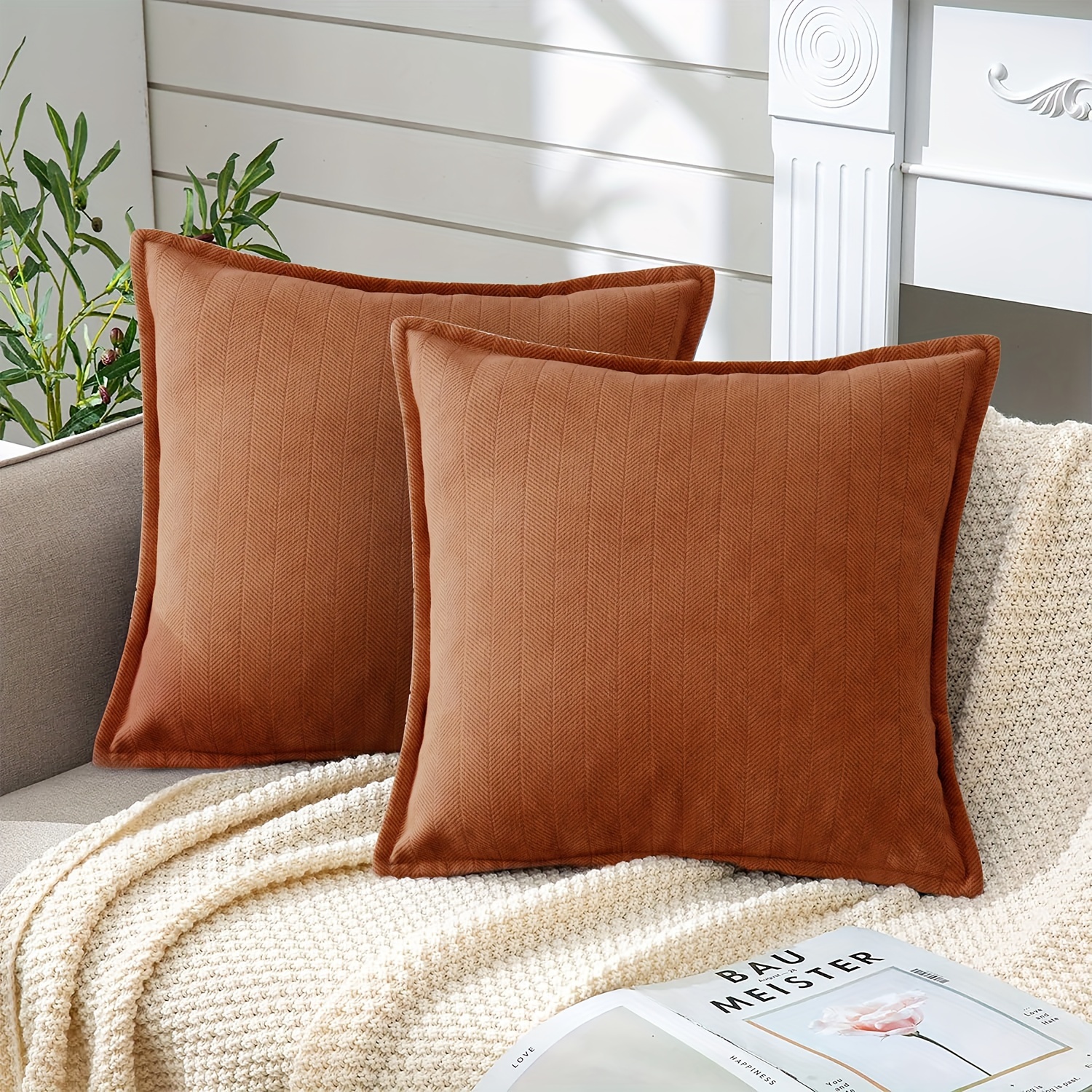 2pcs Chenille Throw Pillow Covers With Herringbone Pattern, 18 X 18 Inch,  1SET, 2SET, 3SET