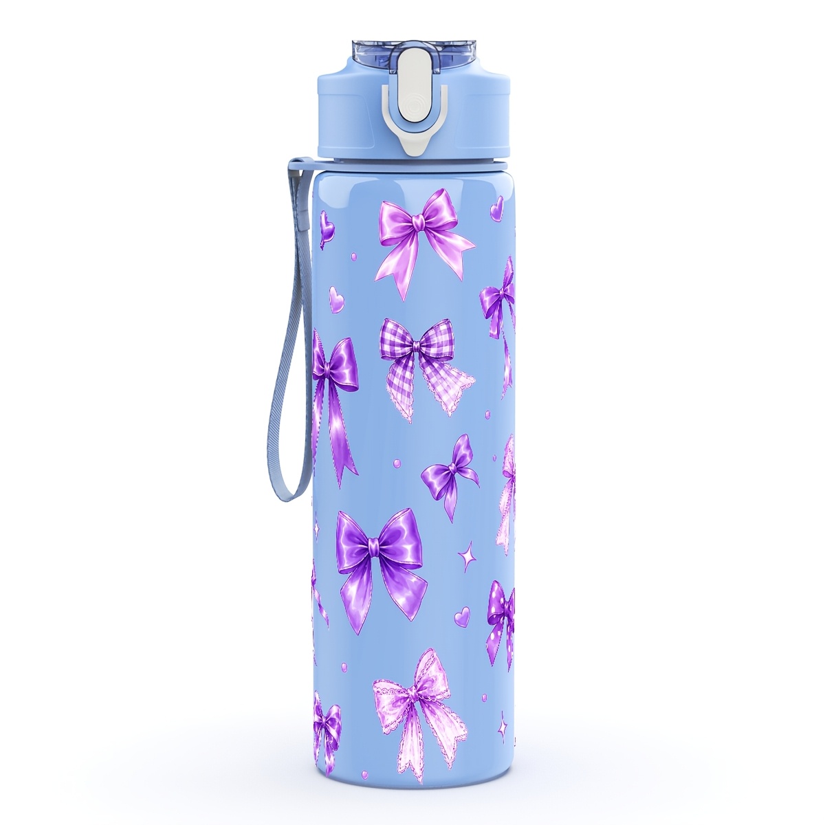 TEMU 1pc Light Purple Bow Pattern Travel Water Bottle With Straw Lid & Spill-resistant - Lightweight Plastic Hydration Cup Suitable For Workout, Gym,