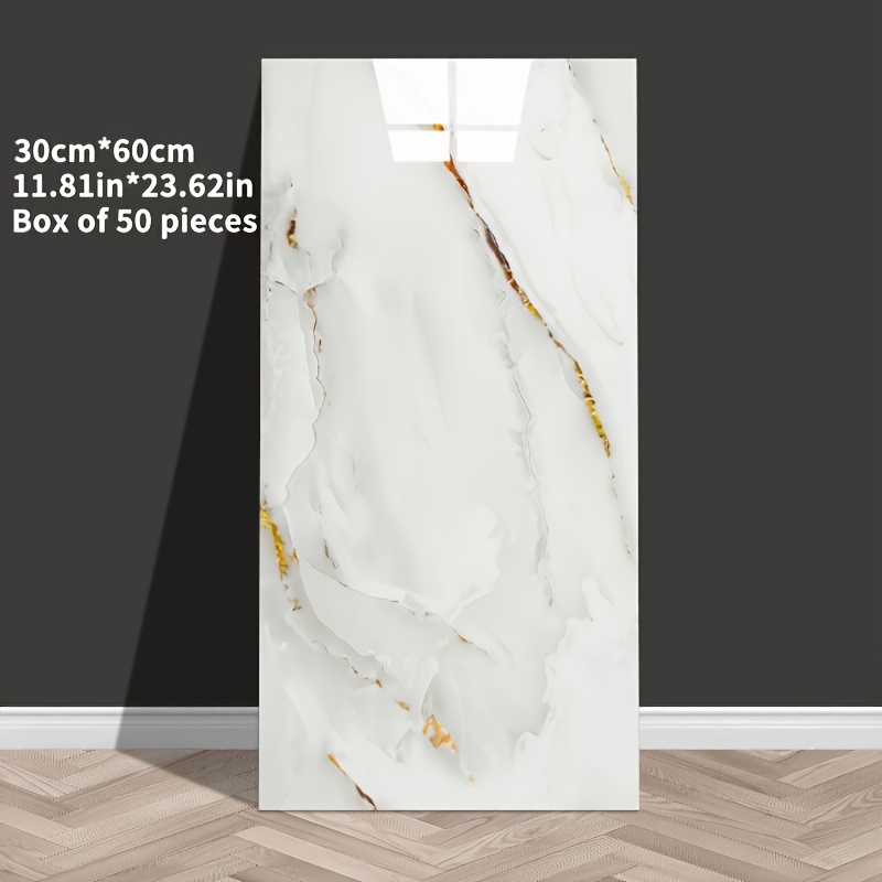 E-shop 50/20/10 Stück Wandfliesen mit Marmor-Effekt, selbstklebende Vinyl-Schaumstoff-Wandaufkleber, leicht zu reinigendes und zuschneidbares goldenes