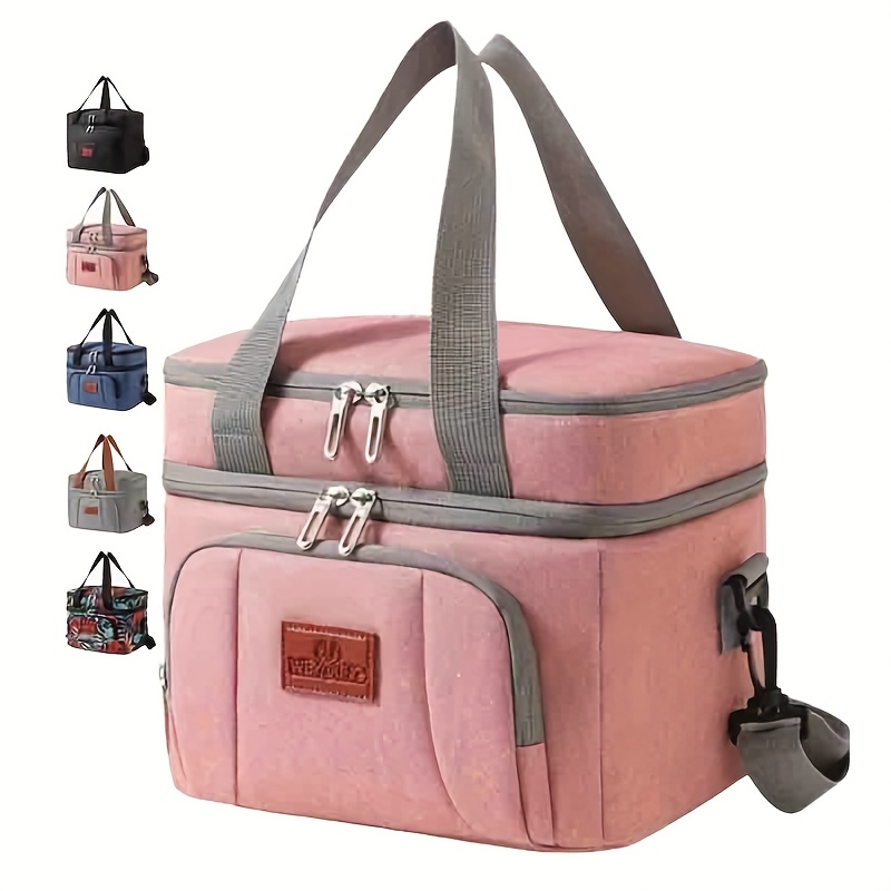 TEMU Reusable And Portable Oxford Cloth Insulated Lunch Bag With Thick Aluminum Foil, Suitable For Office Work School Picnic Beach, With Handles,