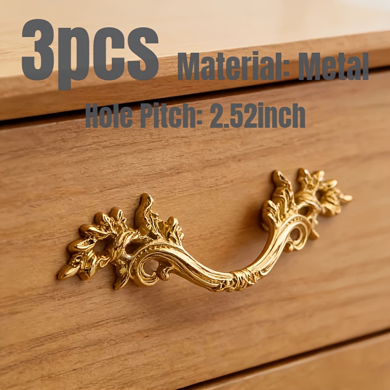 TEMU 3pcs Style Handles, Faux Golden Drawer And Shoe Cabinet Door Handles, Cabinet And Wardrobe Pull Handles, Vintage Cabinet Handles, Exquisitely