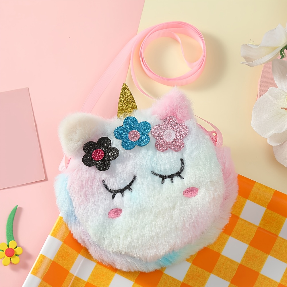 Image of Cartoon Plush Single Shoulder Bag Unicorn Coin Purse Cute Girls' Crossbody Bag Travel Bag