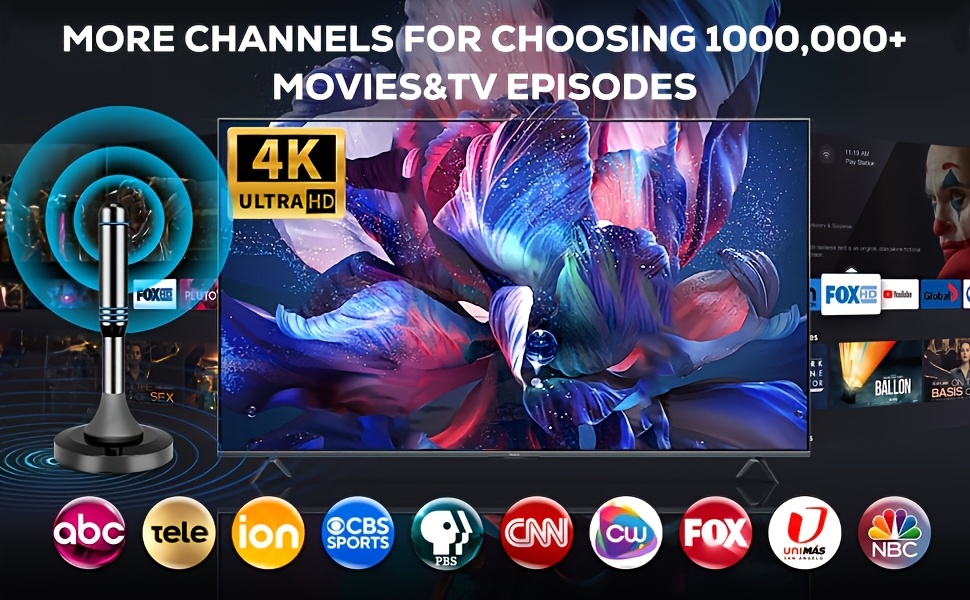 Antenne TV numérique d'intérieur 2025, antenne coaxiale HD de 10 pieds pour téléviseurs intelligents et plus anciens, capable de recevoir les chaînes locales avec une portée de plus de 400 miles, prend en charge 4K et 1080P avec un amplificateur de signal pour une utilisation intérieure.