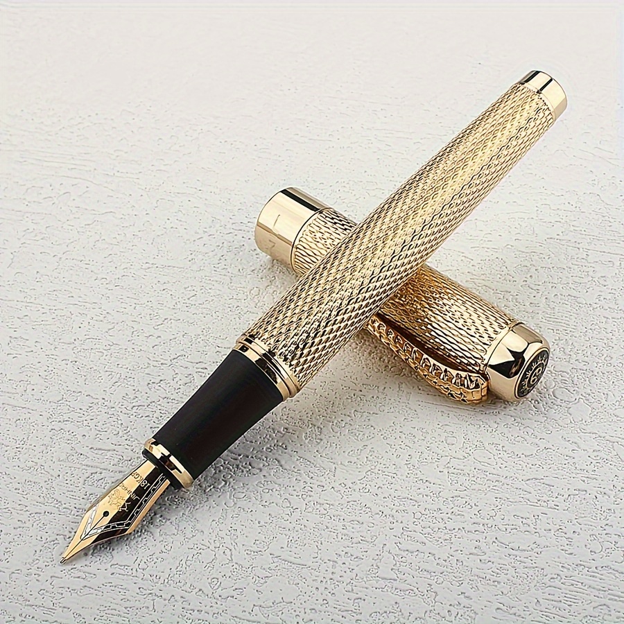 

1200 Vintage Luxurious Fountain Pen Beautiful Ripple With Dragon Clip, Noble Silvery Metal Carving Ink Pens Collection