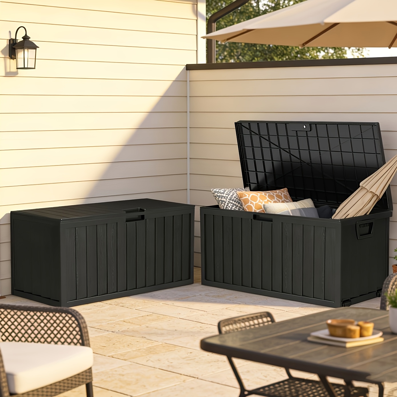 75 35 gallon outdoor storage box waterproof deck box with handles wheels large patio furniture storage cabinet for pool accessories tool chests easy assembly   garden tools garage mounted storage systems cabinet rack for outdoor