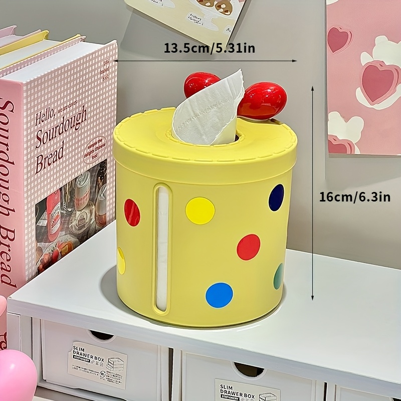 cute polka dot tissue box  r round plastic multifunctional dispenser for living room and dining table decor   accessory dining table accessory decorative tissue box plastic construction tissue box   Product details 4